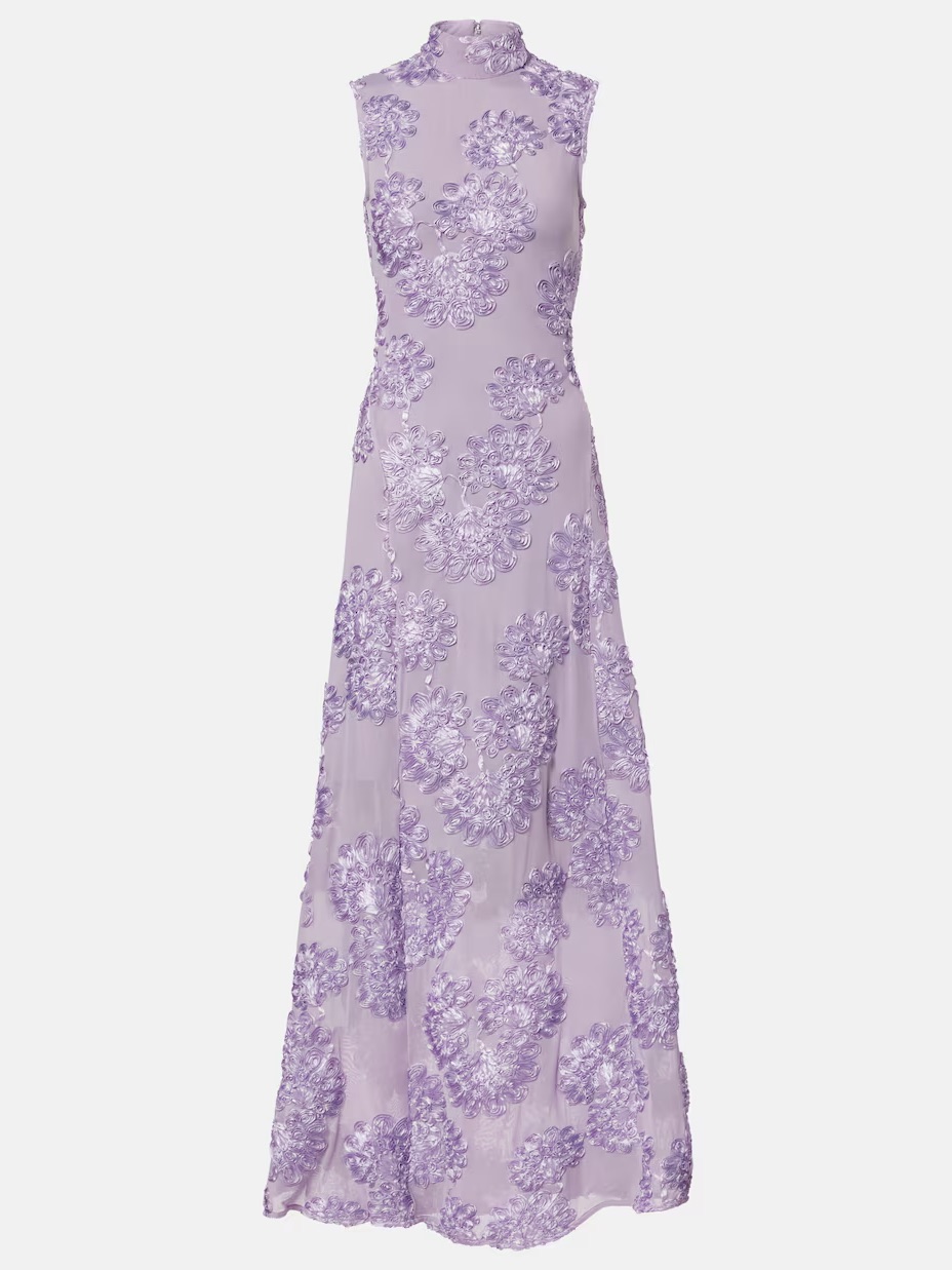 Rotate Floral Embroidered Mesh Maxi Dress